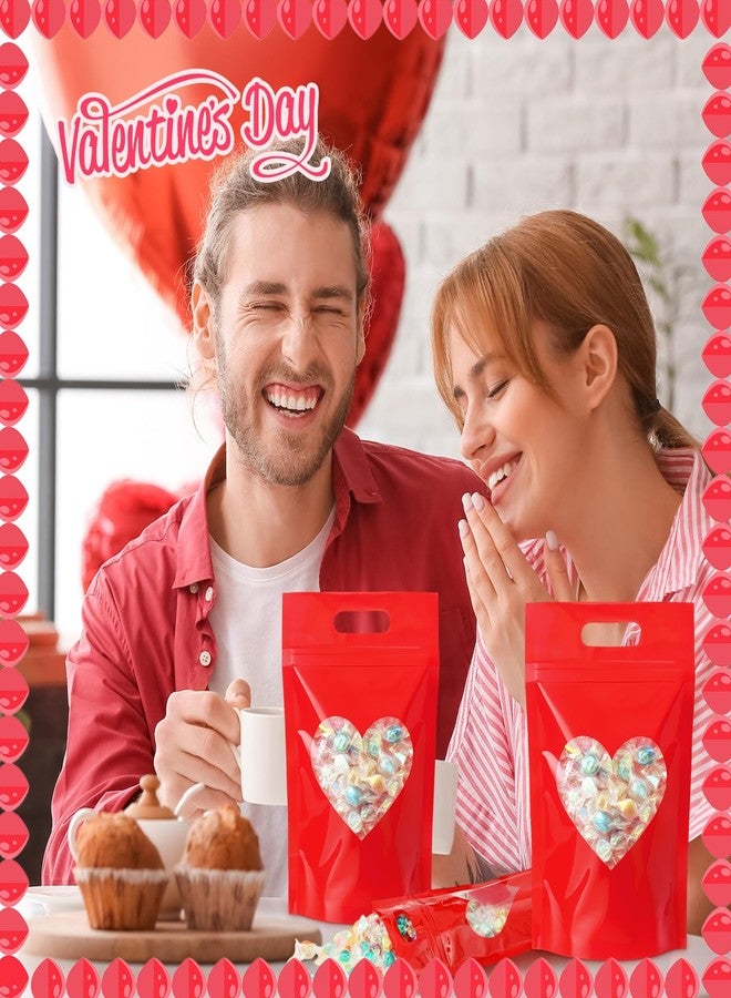 Engrowtic أكياس هدايا عيد الحب من إنجروتيك، ٥٠ قطعة، قابلة لإعادة الإغلاق، مزودة بسحاب ونوافذ على شكل قلب، مصنوعة من البلاستيك الأحمر، مع مقابض، مثالية لتوزيعات حفلات الزفاف وعيد الحب. - Image 2